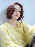 ナチュラルボブくびれヘアアプリコットオレンジ20代30代40代50代