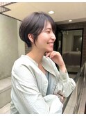 ココアベージュ前髪あり小顔愛されショートボブ