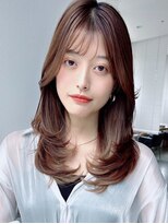 内巻きレイヤーヘア*セミロングヘア*30代40代50代*白髪染めOK