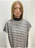 イエローベージュ　サイドバング　姫カット　レイヤーボブ