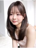 グレージュロング暗めカラー韓国ヘア顔周りレイヤー_F51127