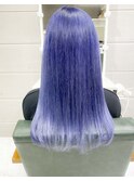 ワンレンロングカット/ブルーデザインカラー 
