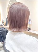 横浜ミルクティーピンクベージュタッセルボブ外ハネボブレイヤー