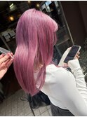 ブリーチ+透明感ピンク