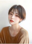 ミディアムレイヤーカットダークアッシュ大人ガーリー根本パーマ
