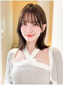 縮毛矯正ストレートダークパープルミルクブラウンダウンバング 