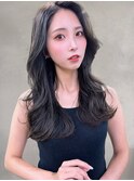 ダークカラー大人かわいいくびれヘア顔周りカットおくれ毛