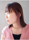 インナーピンク_ピンクブラウン切りっぱなしボブ_ba483451