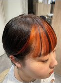 前髪カラー ブリーチオンカラー オレンジハイトーン