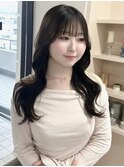 ダークグレージュ シースルーバング 韓国風ヘア ロングヘア