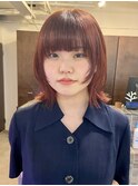 △ブリーチなしオレンジブラウンぱっつん前髪ウルフカット