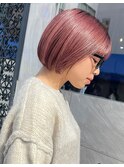 ボブ/ショート/ミルクティーピンク/ハイトーン