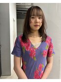 顔周りレイヤーカットミルクティーベージュインナーカラー