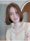 大人かわいい前髪セシルカットココアブラウンフリンジウェーブ