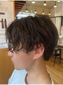七三分けナチュラルパーマ襟足ツーブロック札幌美容室眉毛手稲