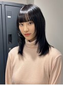 14619黒髪アッシュブラックレイヤーウルフカットストレート