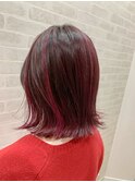 バレイヤージュボブ+ピンクレッド