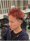 スパイキーショート/短髪/刈り上げ/ワインレッド