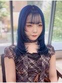 小顔ハッシュレイヤー×ハイトーンブルー[横浜/ブリーチ]
