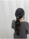 編みおろし×金箔ヘア