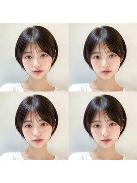 丸みショートボブ×透け前髪｜小顔メテオカラー