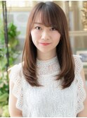 ★斜めバングミルクティーベージュレイヤーロング30代40代★10