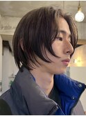 ミルクティーベージュダブルカラー韓国風メンズセンターパート