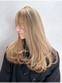 ロング顔周りレイヤー韓国ヘアハイトーン_ba551763