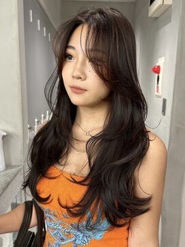 サイン 渋谷(SIGN) 黒髪グレーベージュレイヤーロング前髪パーマ