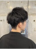 クセ毛風マイルドスパイラルパーマツーブロックマッシュショート