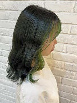 スタイル 成城学園前(STYLE) オリーブグリーン×インナーバングカラー　【モリオカ】