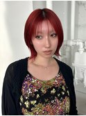ワンブリーチでできるレッドカラーボブウルフ