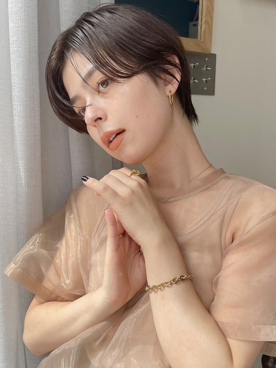 大人ショート/ピンクベージュ/ブリーチなし/表参道