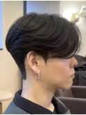 ツーブロックセンターパートダウンパーマビジネスアップバング
