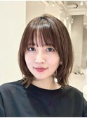 表参道酸性ストレートパーマ艶髪ミディアムレイヤーアッシュ40代
