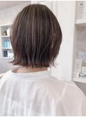 福山市美容室Caary アッシュベージュぱつんとワンレングスボブ