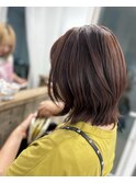 くびれミディアムブラウンカラー白髪染めバングあり肩ハネ