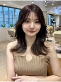 くびれヘアメルティカラーウェーブミディアムシースルーバング