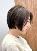 調布白髪染めレイヤーボブショートヘアアッシュグレージュカラー