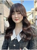 ピンクブラウンエアリーロング20代30代韓国風美髪くびれヘア