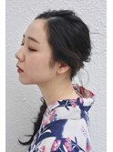 編み込みポニーテールシニヨン笹塚結婚式ハーフアップ