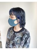 インナーカラーブルー/ネイビーデザインカラー/ケアブリーチ/