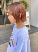 ぱつっとボブ/くびれ/ミルキーオレンジ/ショート/髪質改善