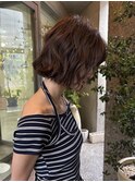 ミディアムレイヤーくびれミディブリーチなしカラー透明感カラー