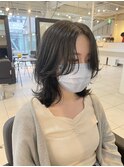 ＊韓国風くびれミディアムカットヨシンモリカット長め流しバング