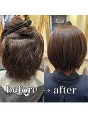 クセで大きく見えてしまう髪でも、美髪矯正でまとまるショートに