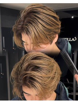 ステラ(STELLA) メンズ/バレイヤージュ/センターパート/ブリーチ＆ダブルカラー