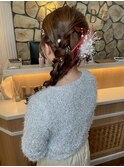 お呼ばれパーティーヘアセット 編み下ろしヘアアレンジ