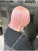コットンピンクホワイトピンクケアブリーチ切りっぱなしボブ