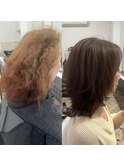 パーマ風、内巻き、外ハネ　スリースタイルミディアム